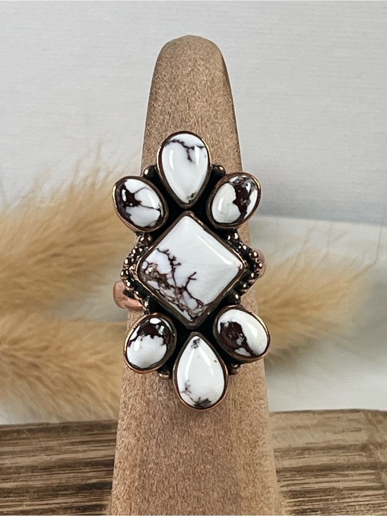 Artisan Jewelry - Solid Copper Wild Horse Gemstone Statement Ring Size 6.75 Adjustable
